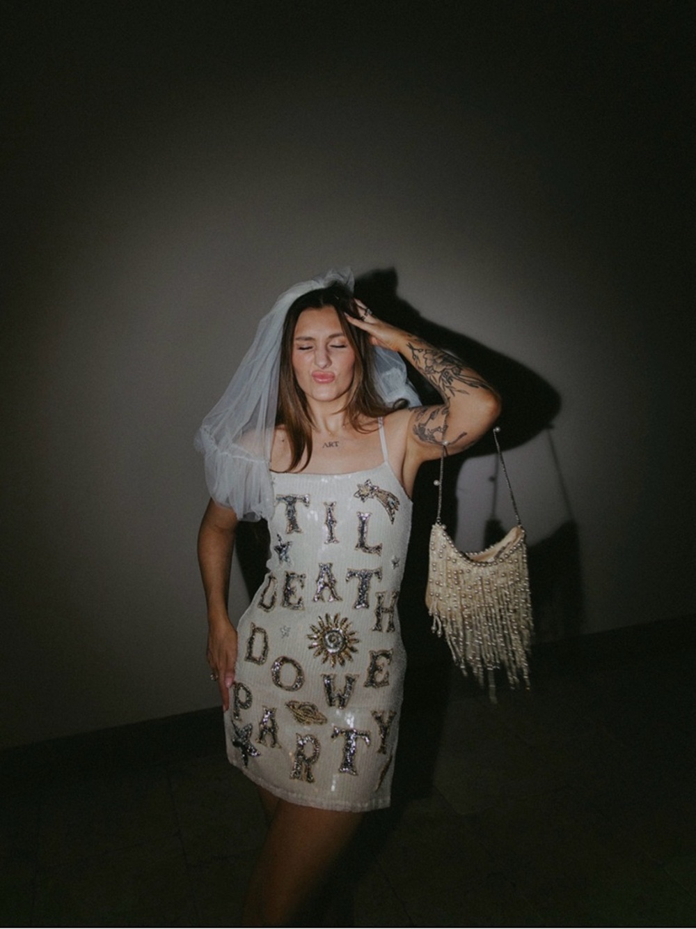 EastnWest Beaded 'Til Death Do We Party' White Mini Dress